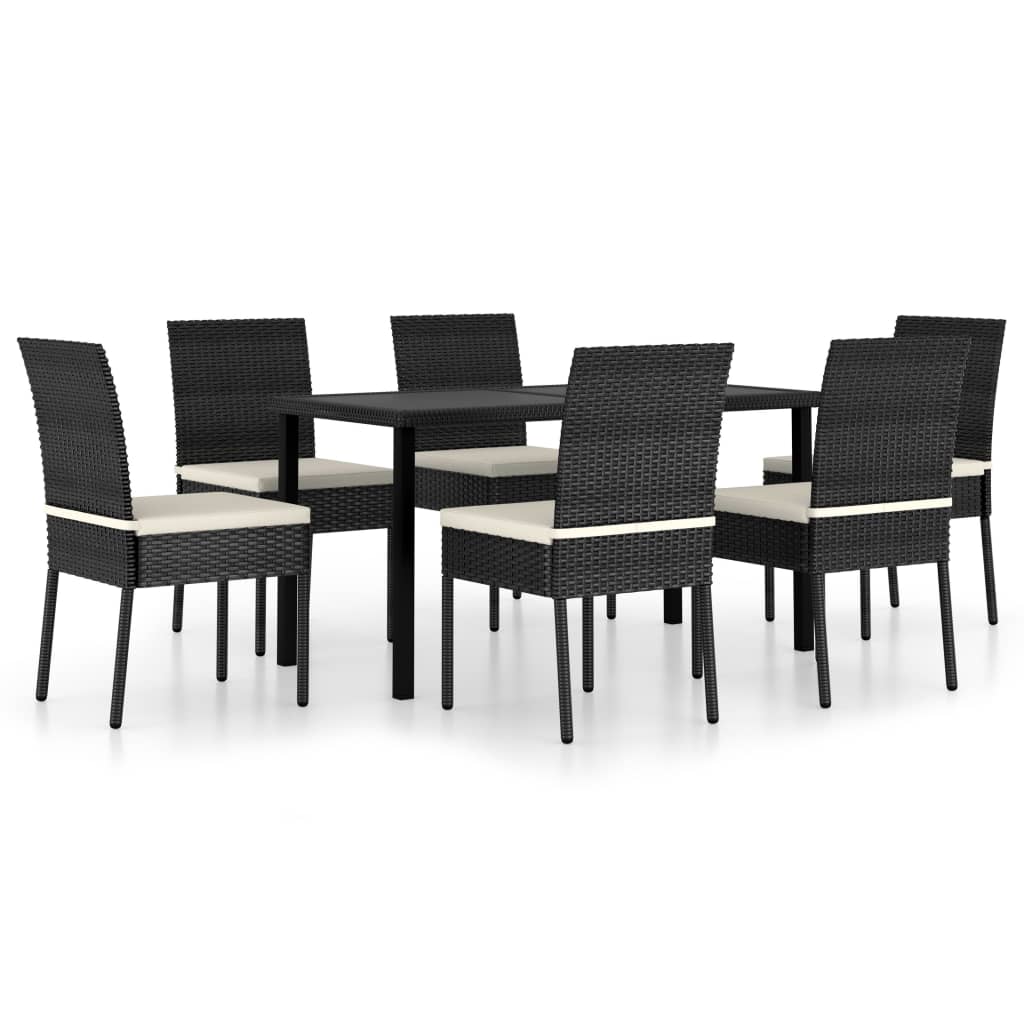 7 Piece Outdoor Dining Set with Cushions Poly Rattan Black