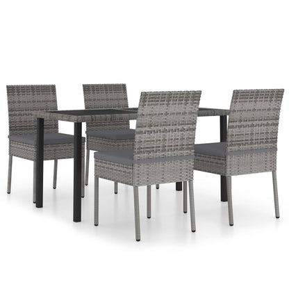 5 Piece Outdoor Dining Set with Cushions Poly Rattan Grey