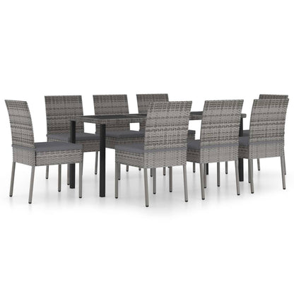 9 Piece Outdoor Dining Set with Cushions Poly Rattan Grey