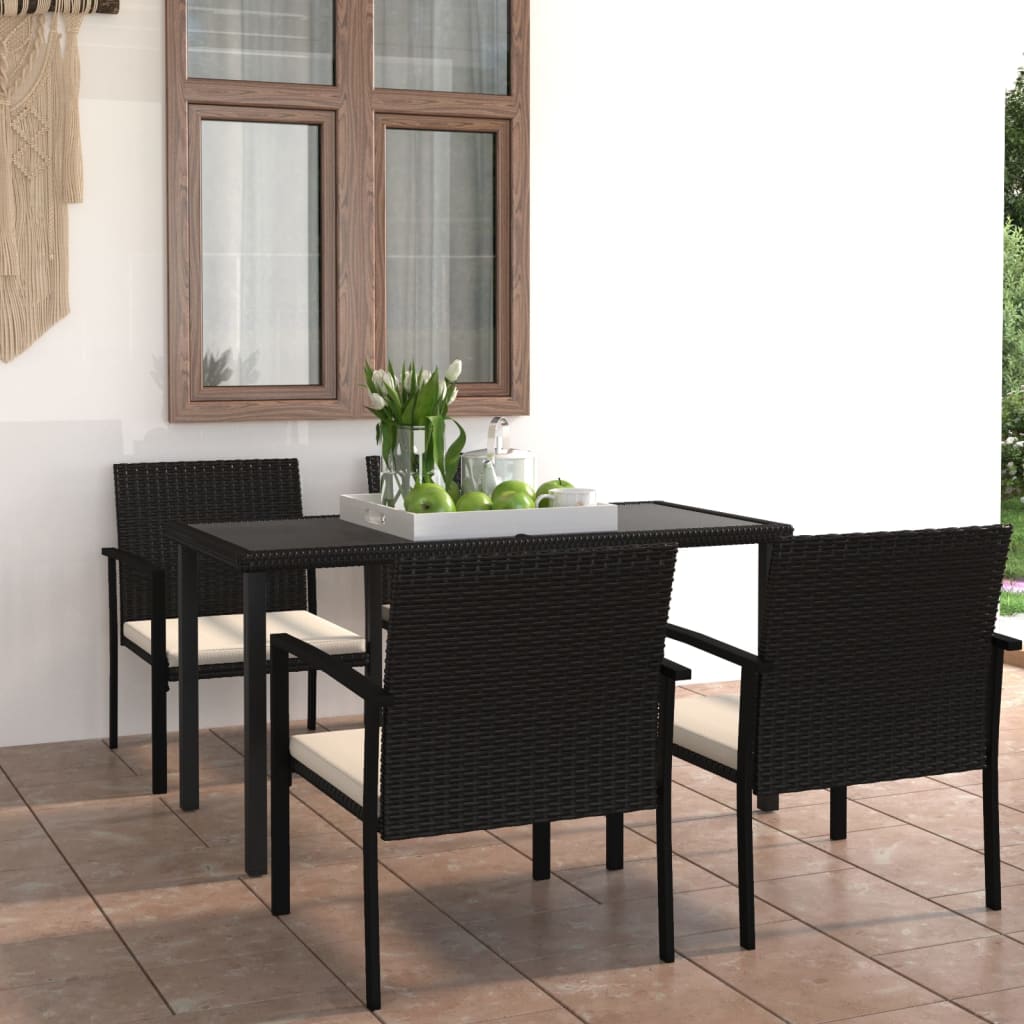 5 Piece Outdoor Dining Set Poly Rattan Black