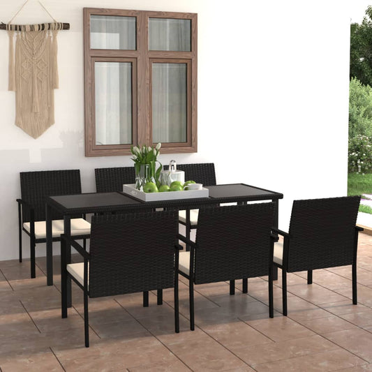 7 Piece Outdoor Dining Set Poly Rattan Black