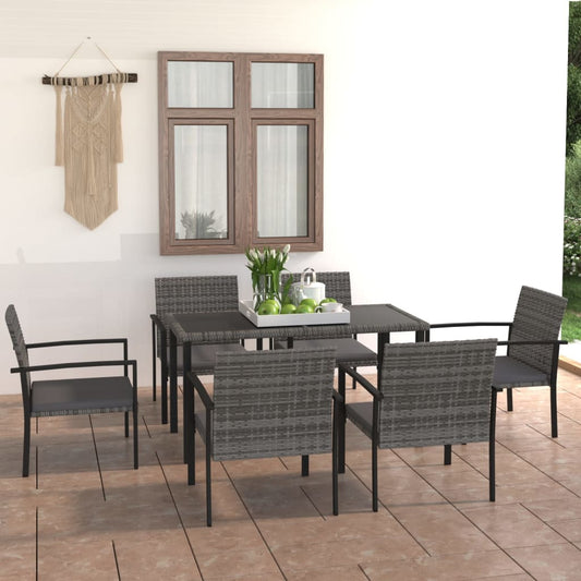 7 Piece Outdoor Dining Set Poly Rattan Grey