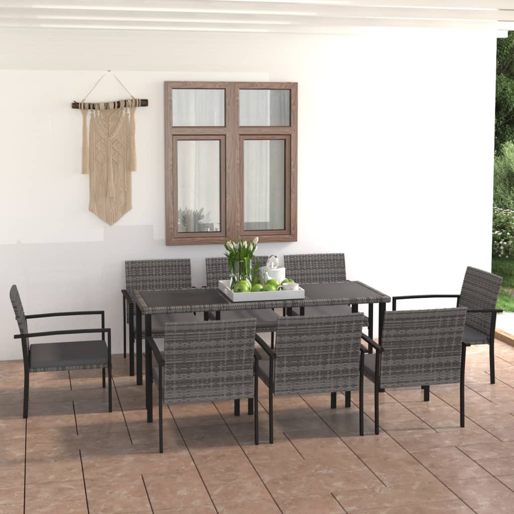 9 Piece Outdoor Dining Set Poly Rattan Grey