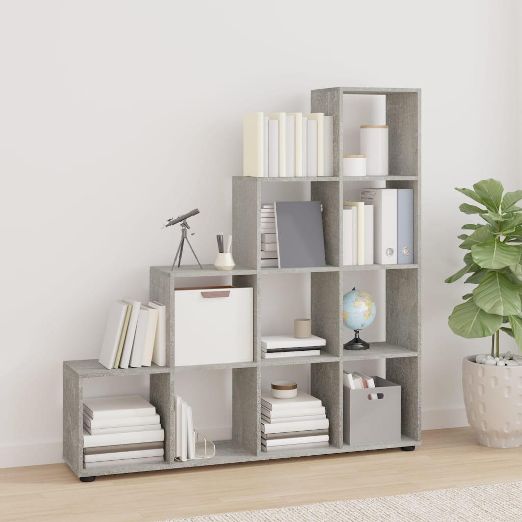 Staircase Bookcase Concrete Grey 142 cm Engineered Wood