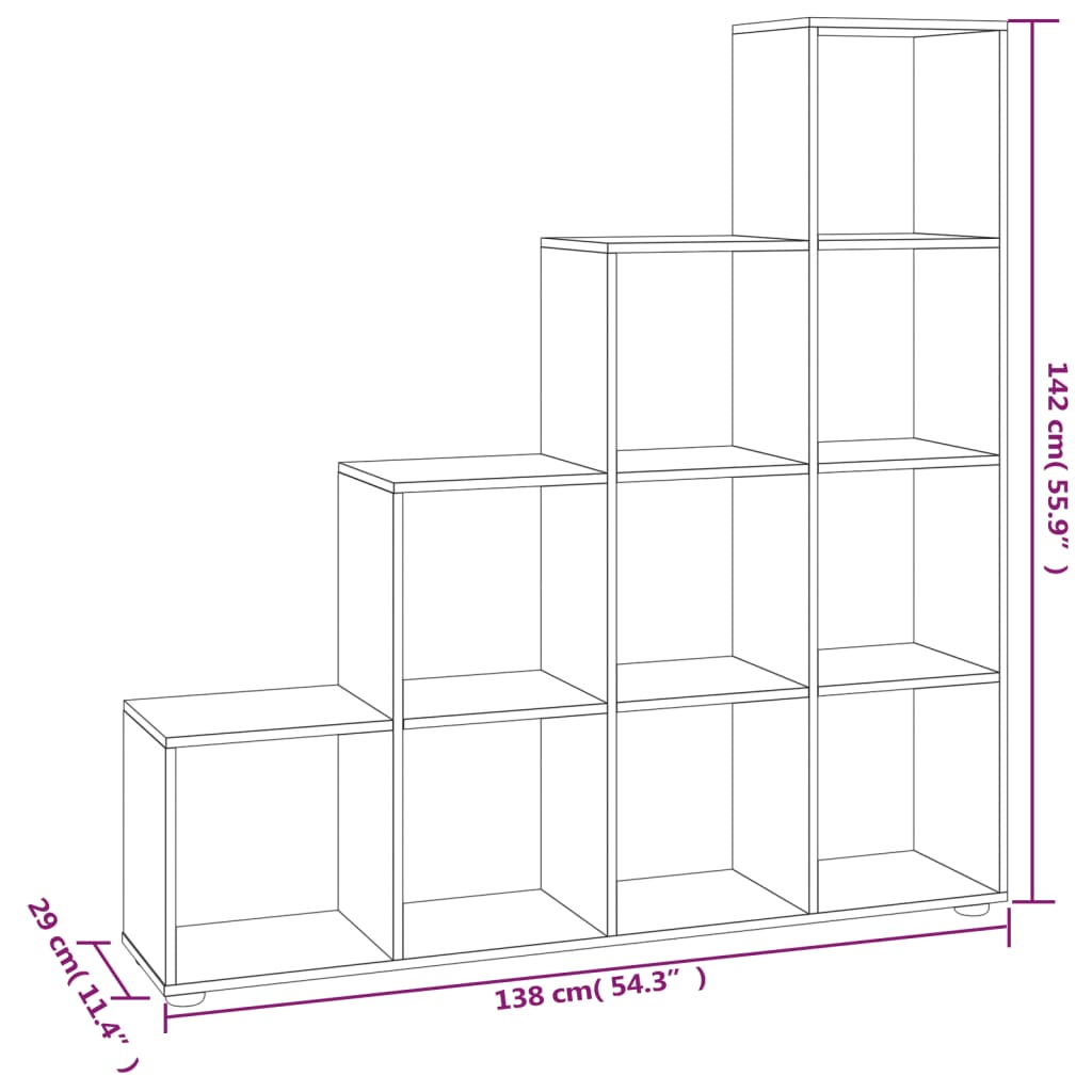 Staircase Bookcase High Gloss White 142 cm Engineered Wood