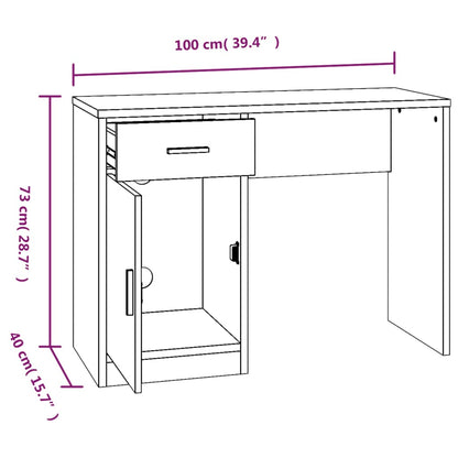 Desk with Drawer&Cabinet Concrete Grey 100x40x73 cm Engineered Wood