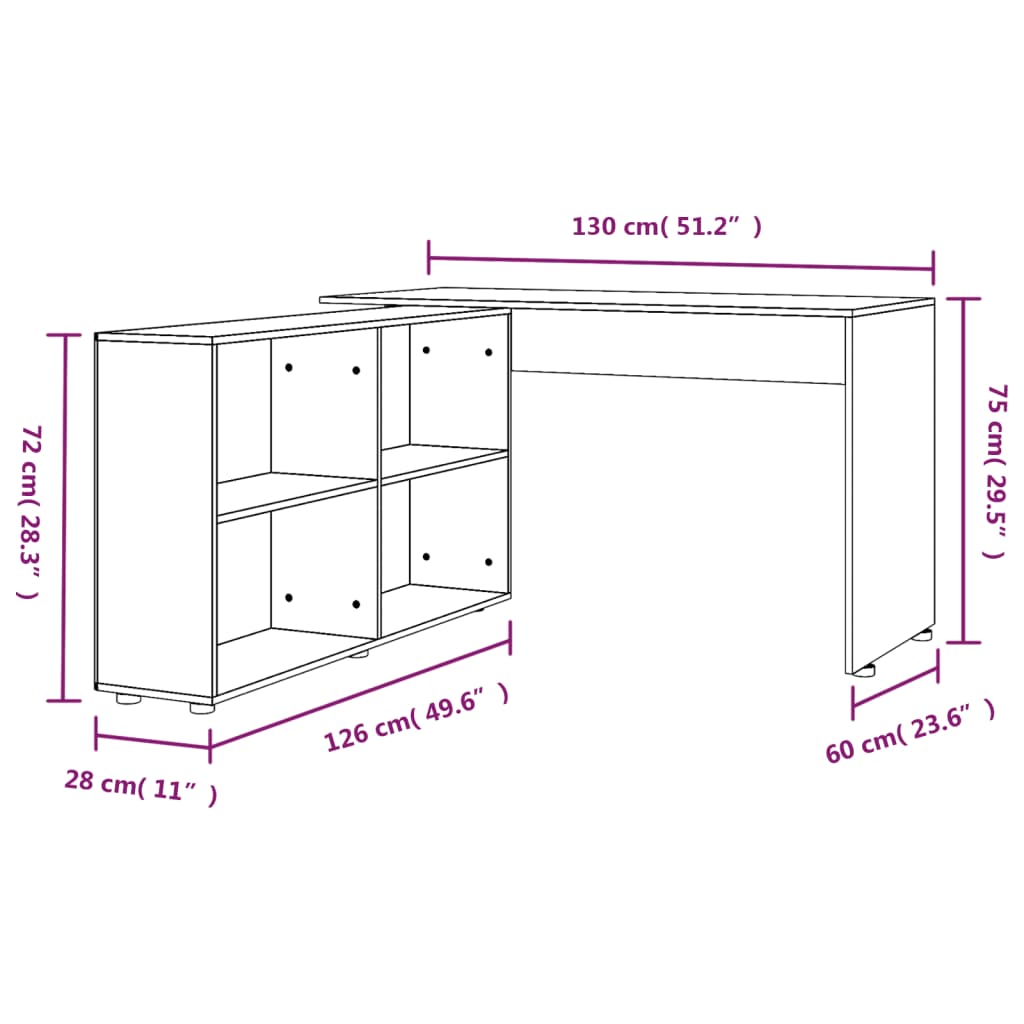 Corner Desk High Gloss White Engineered Wood