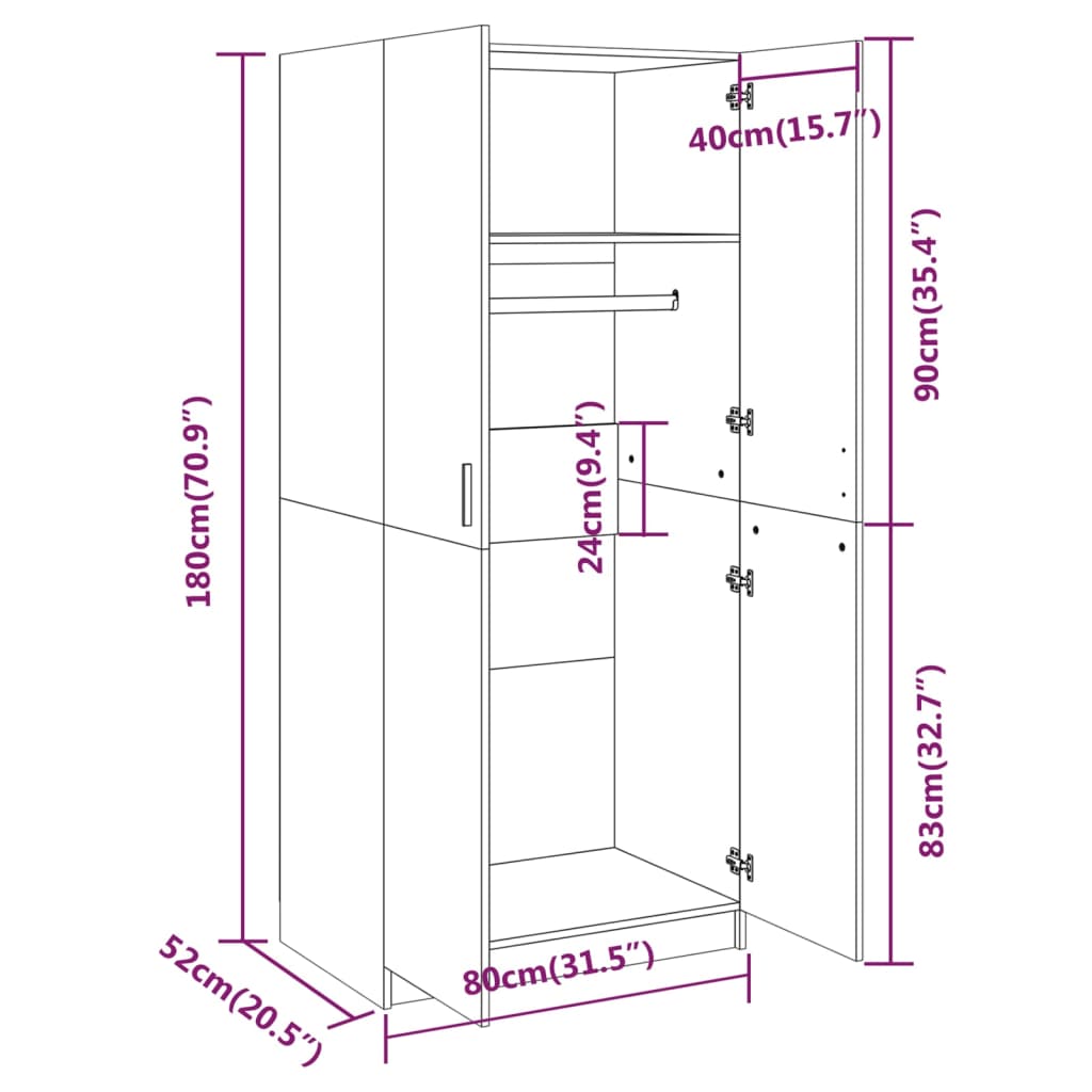 Wardrobe Grey Sonoma 80x50x180 cm Engineered Wood