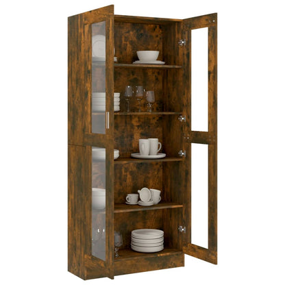 Vitrine Cabinet Smoked Oak 82.5x30.5x185.5 cm Engineered Wood