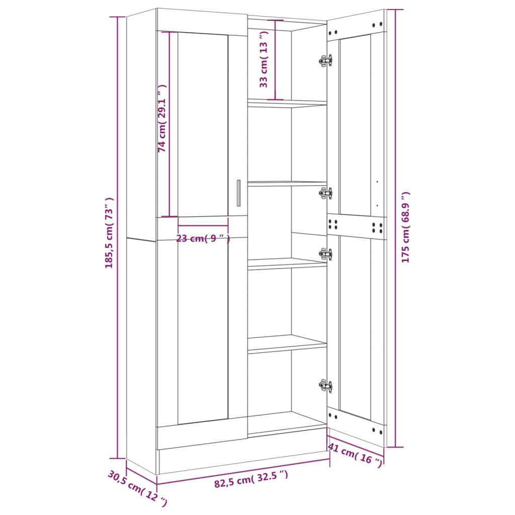 Vitrine Cabinet Smoked Oak 82.5x30.5x185.5 cm Engineered Wood