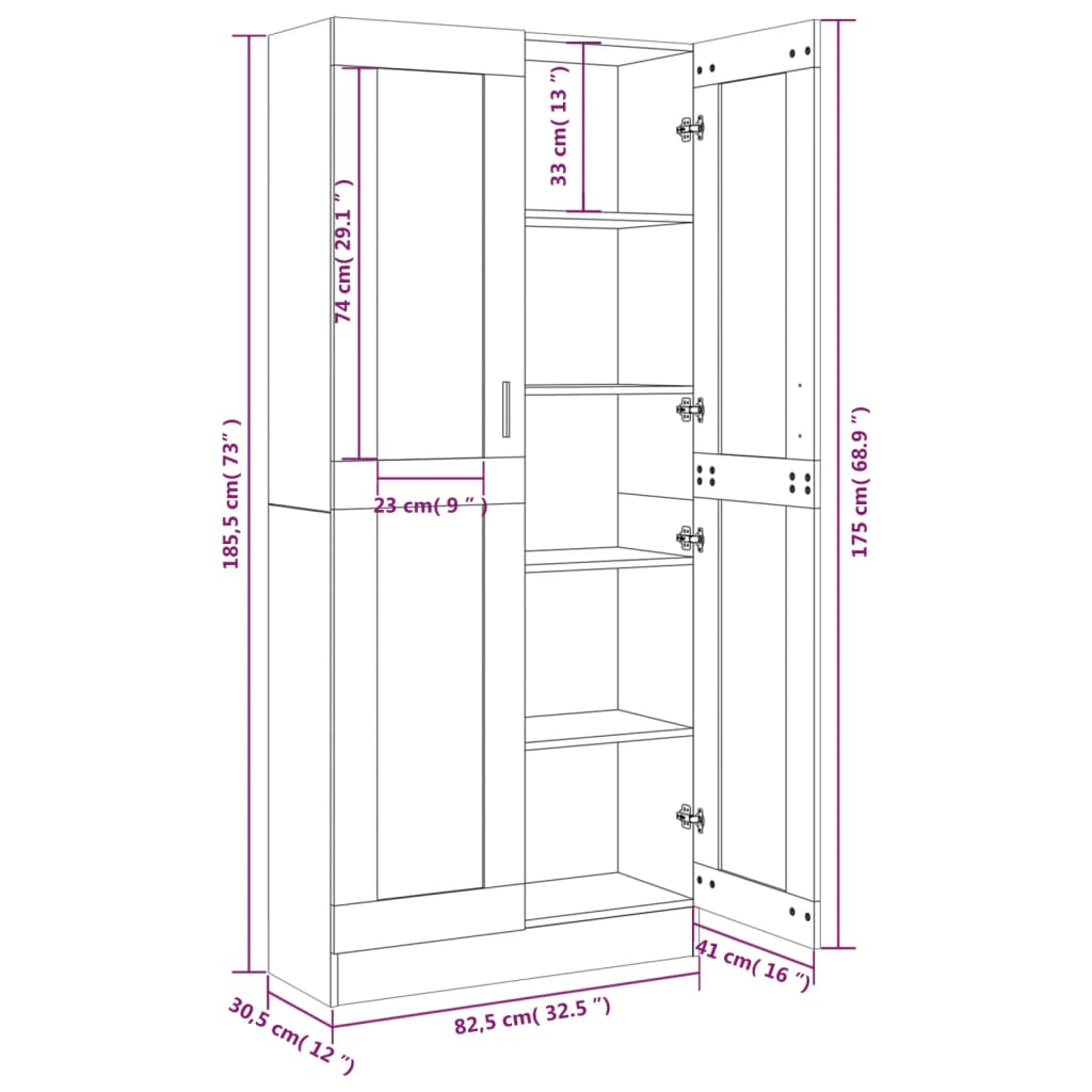 Vitrine Cabinet Grey Sonoma 82.5x30.5x185.5 cm Engineered Wood