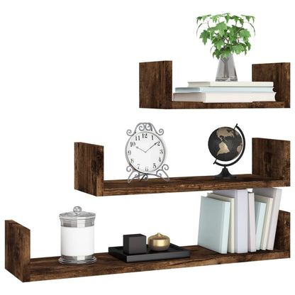 Wall Display Shelves 3 pcs Smoked Oak Engineered Wood