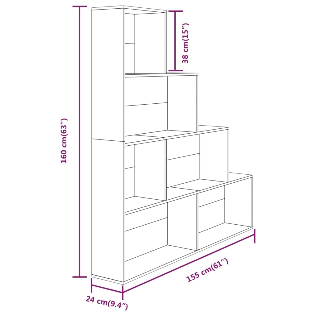 Book Cabinet Grey Sonoma 155x24x160 cm