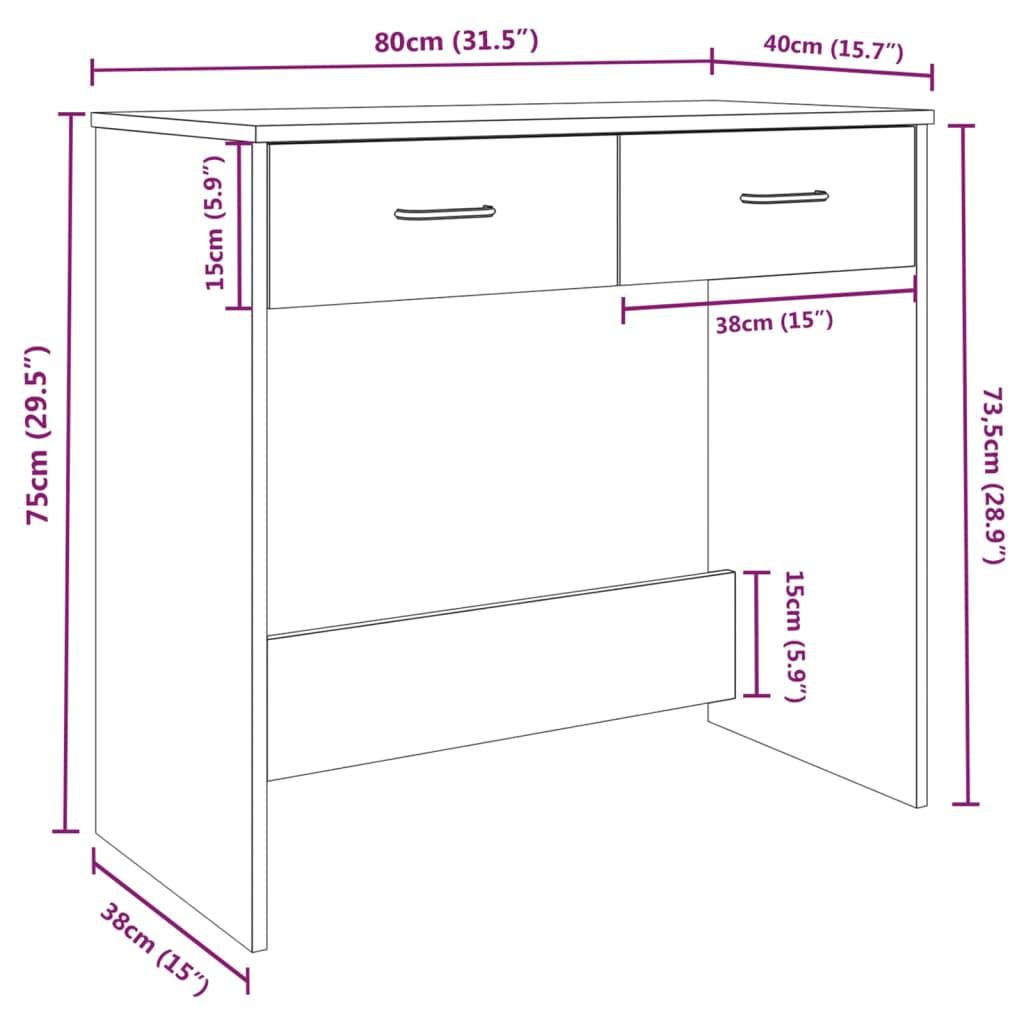 Desk Grey Sonoma 80x40x75 cm Engineered Wood