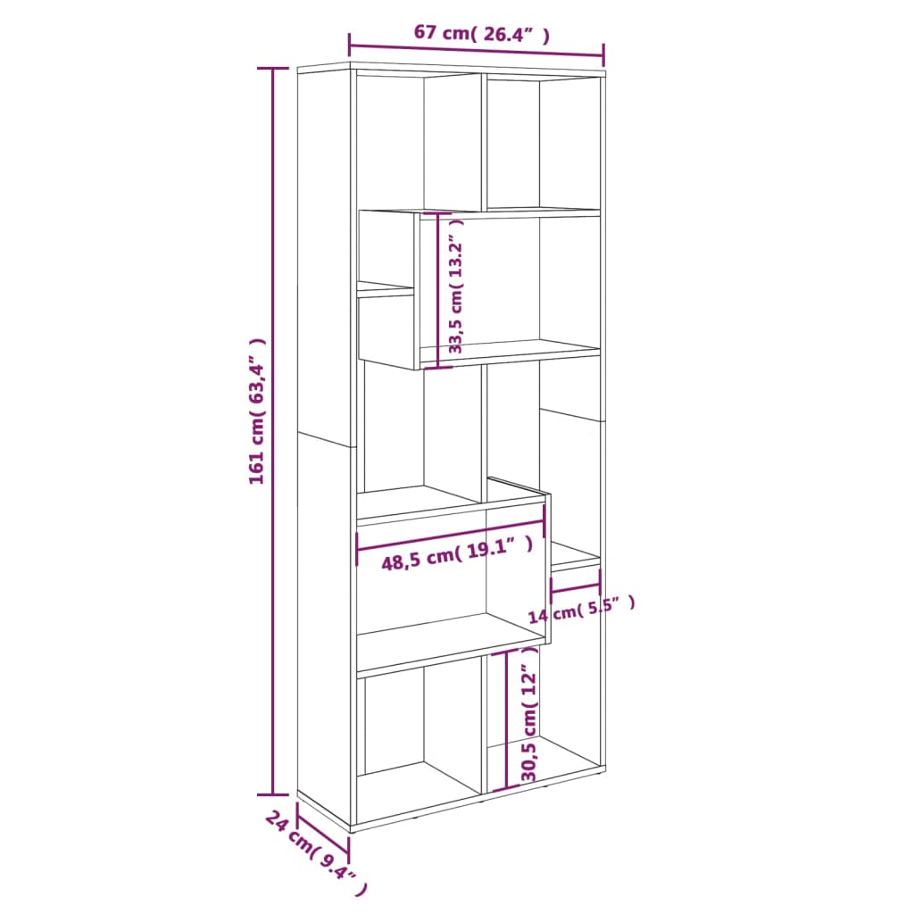 Book Cabinet Brown Oak 67x24x161 cm Engineered Wood