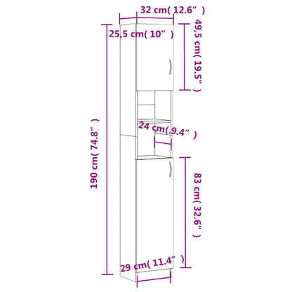 Bathroom Cabinet Grey Sonoma 32x25.5x190 cm Engineered Wood