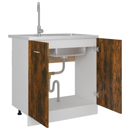 Sink Bottom Cabinet Smoked Oak 80x46x81.5 cm Engineered Wood