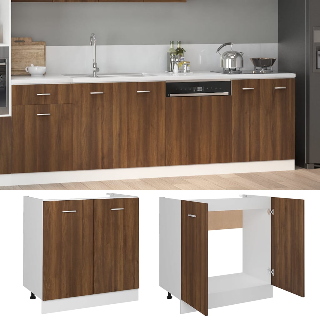 Sink Bottom Cabinet Brown Oak 80x46x81.5 cm Engineered Wood