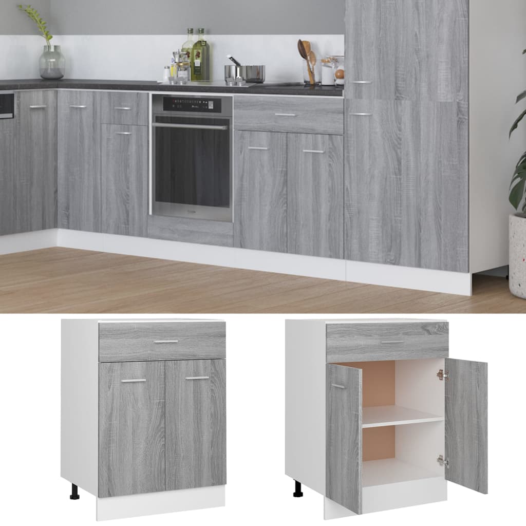 Drawer Bottom Cabinet Grey Sonoma 60x46x81.5 cm Engineered Wood