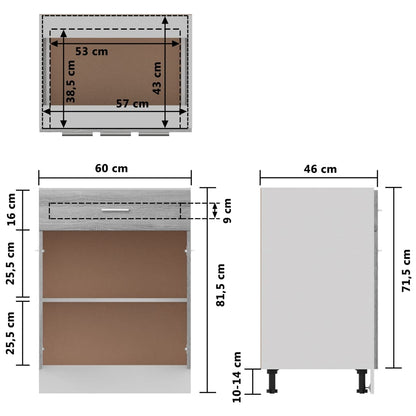 Drawer Bottom Cabinet Grey Sonoma 60x46x81.5 cm Engineered Wood