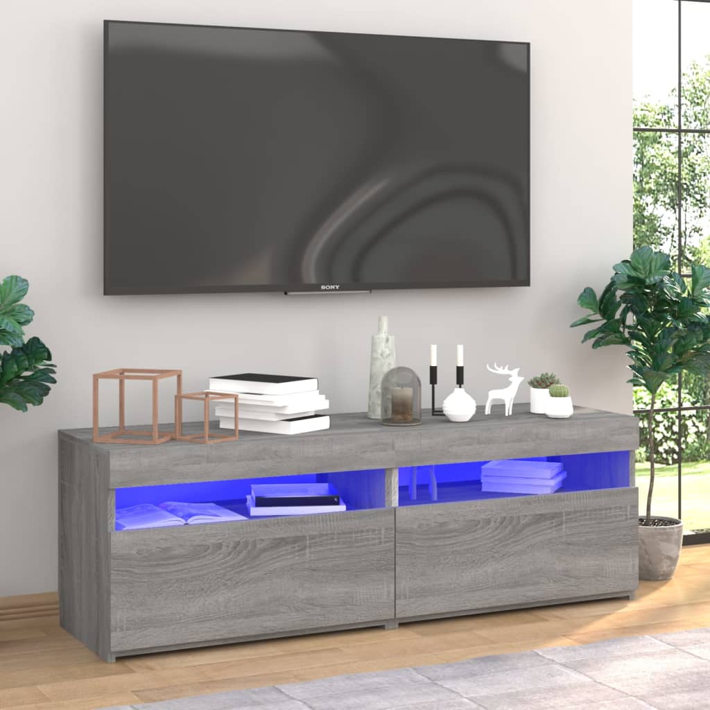 TV Cabinets 2 pcs with LED Lights Grey Sonoma 60x35x40 cm