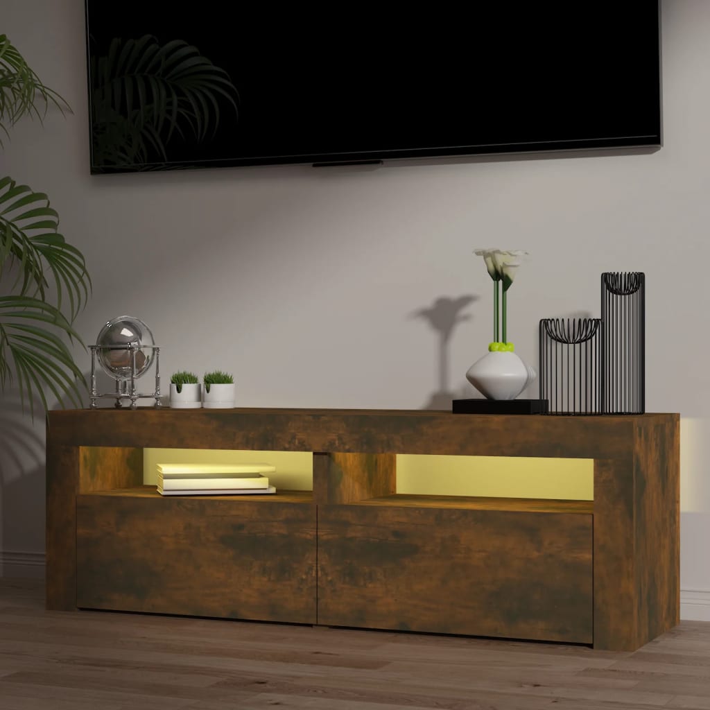 TV Cabinet with LED Lights Smoked Oak 120x35x40 cm