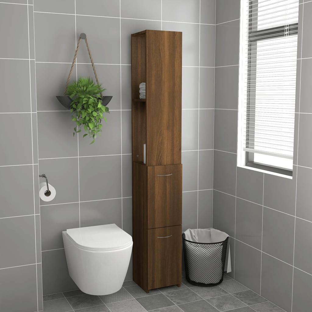 Bathroom Cabinet Brown Oak 25x26.5x170 cm Engineered Wood