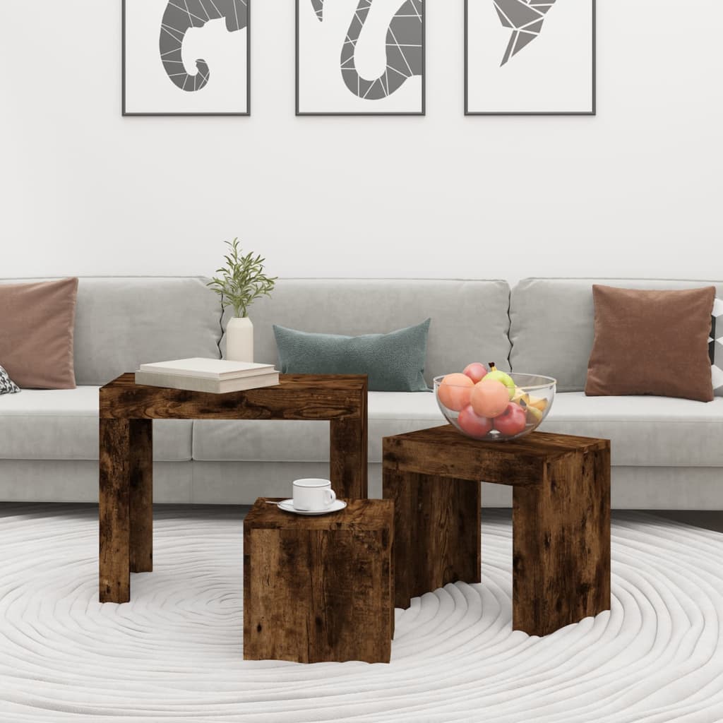 Nesting Coffee Tables 3 pcs Smoked Oak Engineered Wood