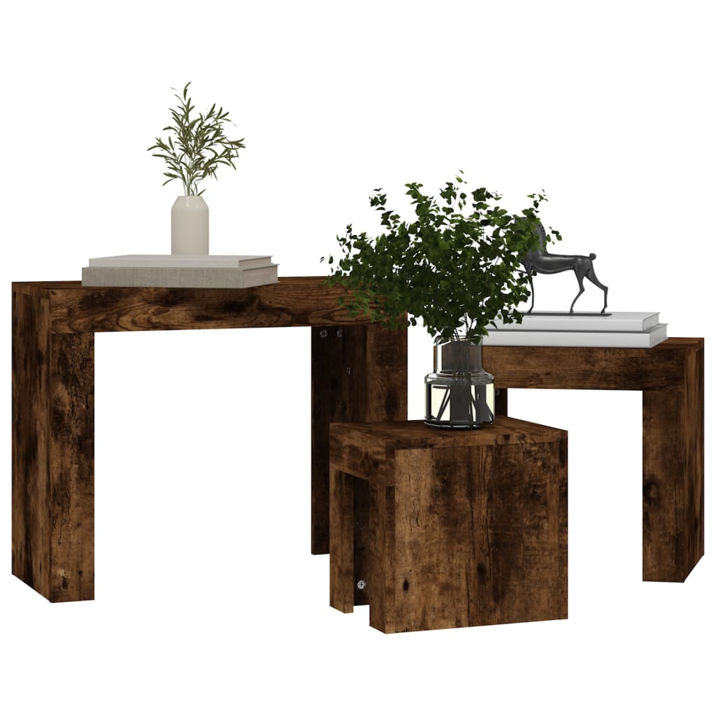 Nesting Coffee Tables 3 pcs Smoked Oak Engineered Wood