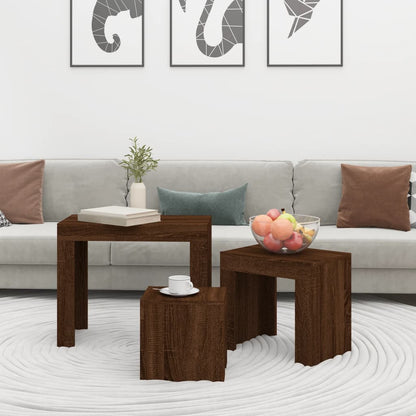 Nesting Coffee Tables 3 pcs Brown Oak Engineered Wood