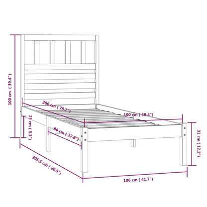 Bed Frame without Mattress Black Solid Wood Pine 100x200 cm