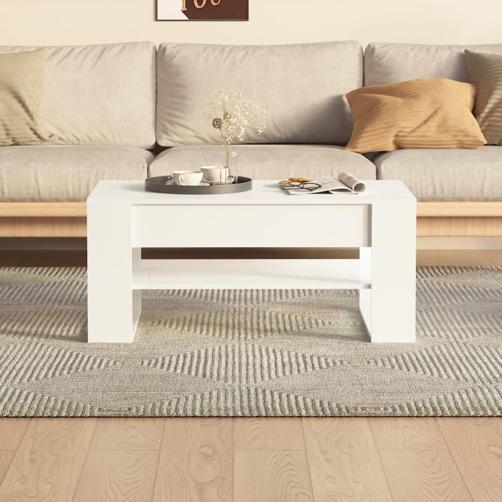 Coffee Table High Gloss White 102x55x45 cm Engineered Wood