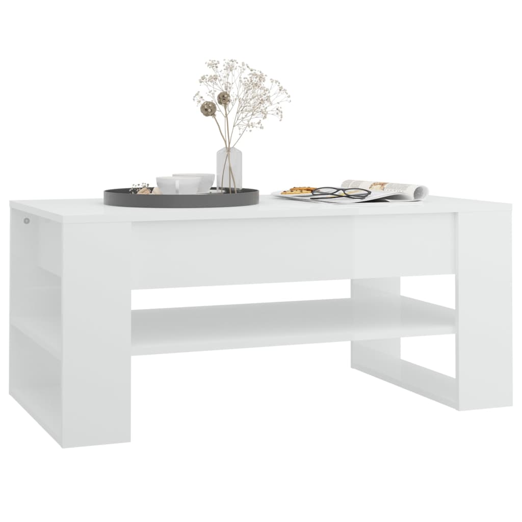 Coffee Table High Gloss White 102x55x45 cm Engineered Wood