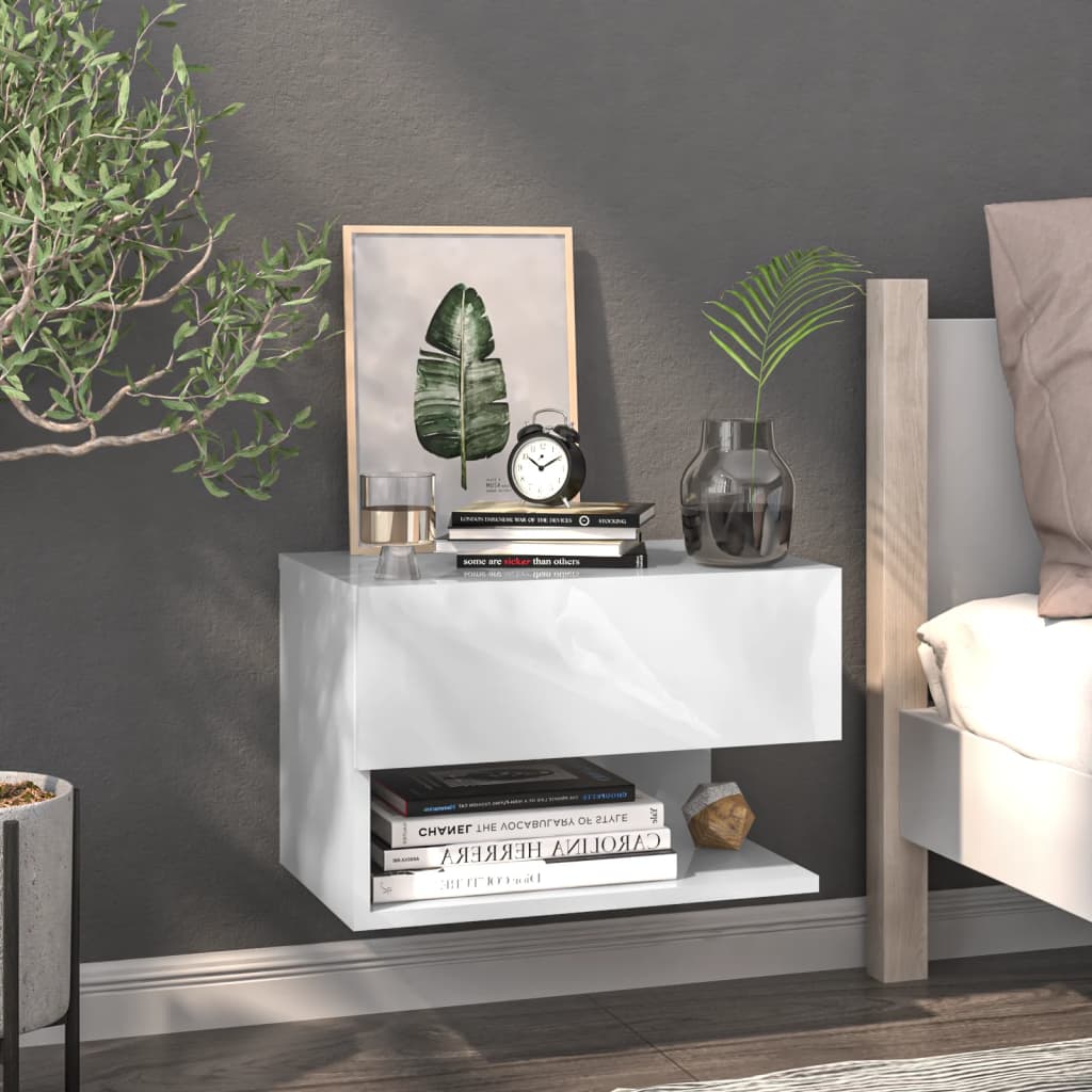 Wall-mounted Bedside Cabinet High Gloss White