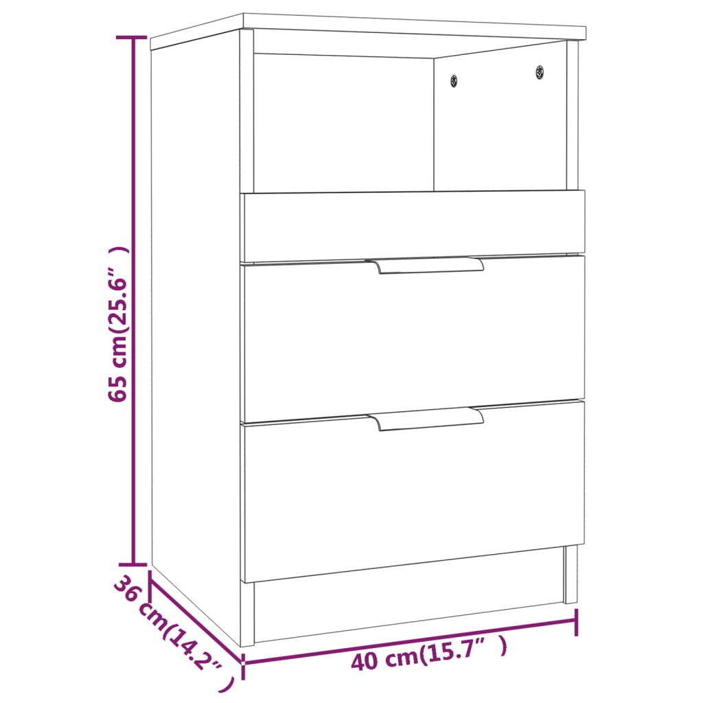 Bedside Cabinet White Engineered Wood