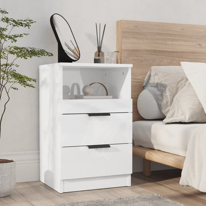 Bedside Cabinets 2 pcs High Gloss White Engineered Wood