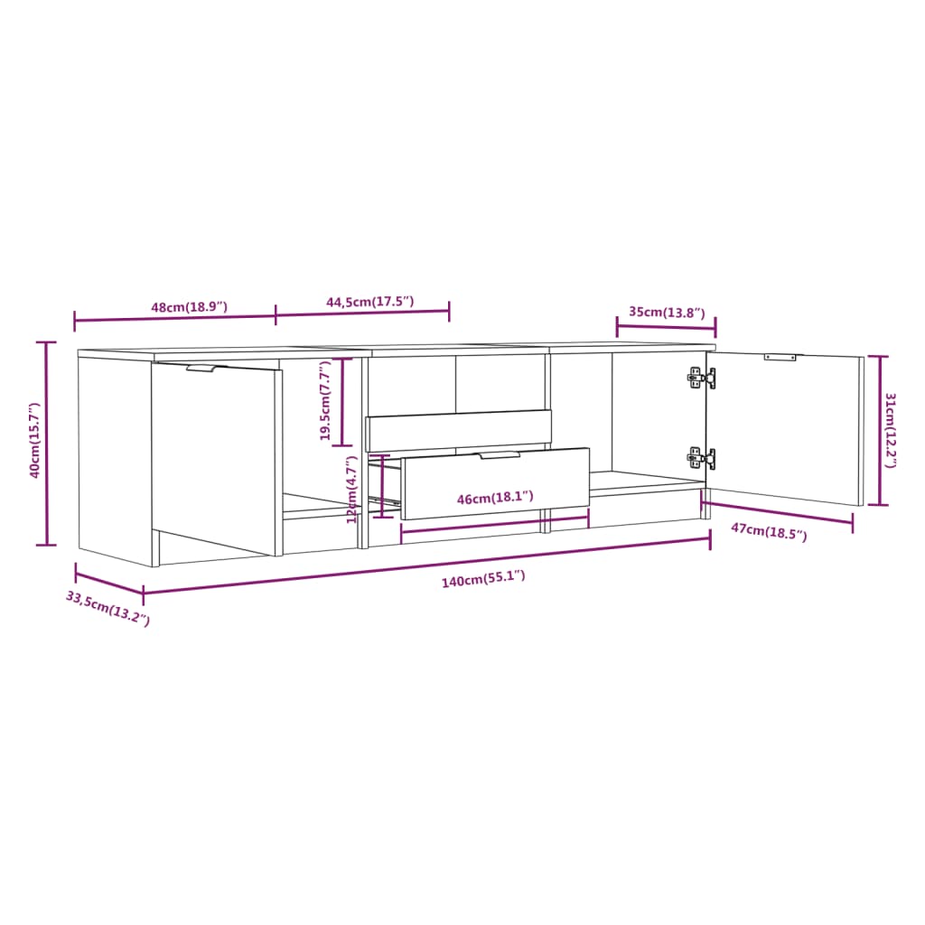 TV Cabinet High Gloss White 140x35x40 cm Engineered Wood