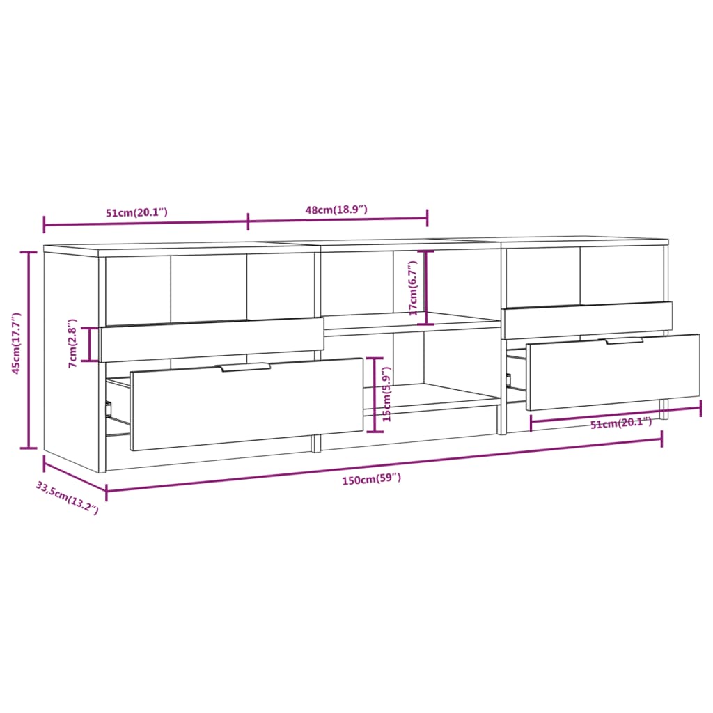 TV Cabinet White 150x33.5x45 cm Engineered Wood