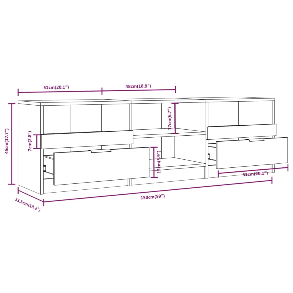 TV Cabinet High Gloss White 150x33.5x45 cm Engineered Wood