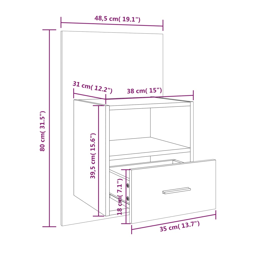 Wall-mounted Bedside Cabinet Smoked Oak