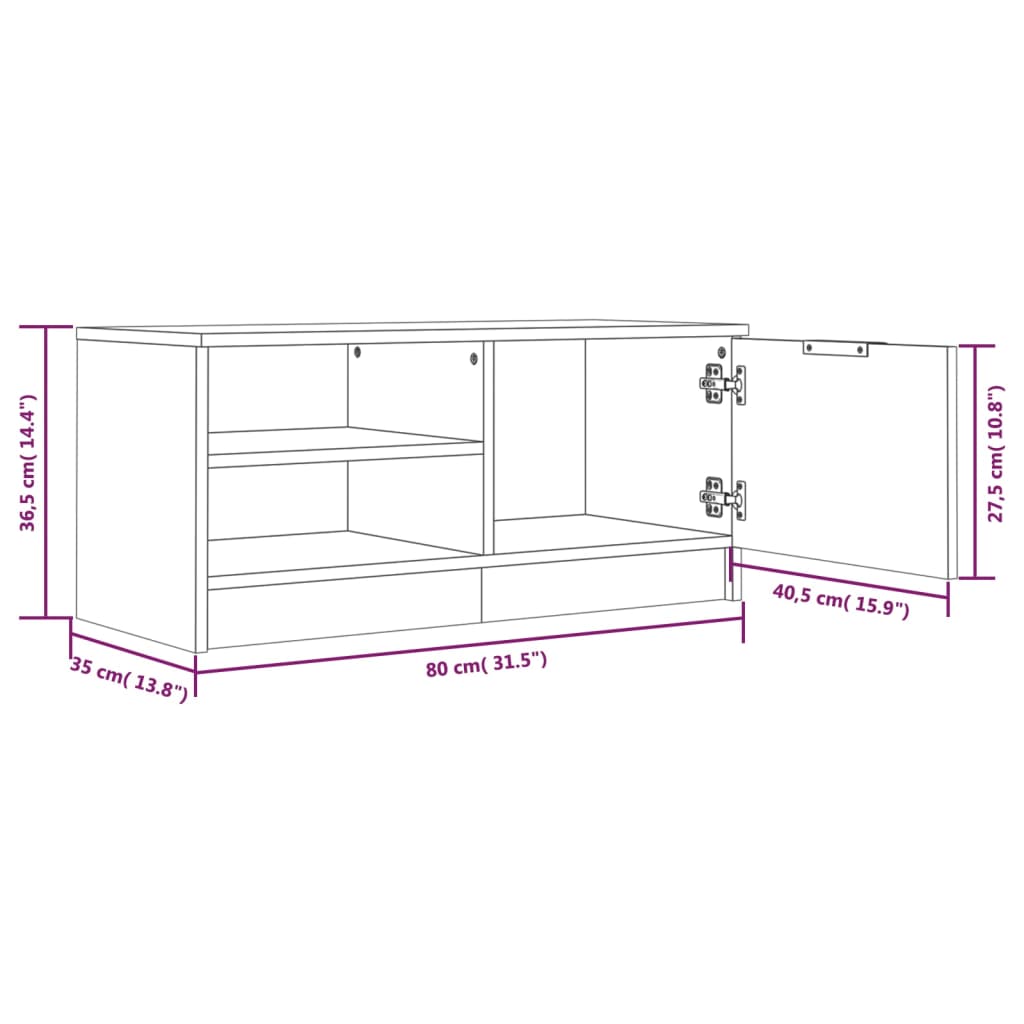 TV Cabinet Grey Sonoma 80x35x36.5 cm Engineered Wood