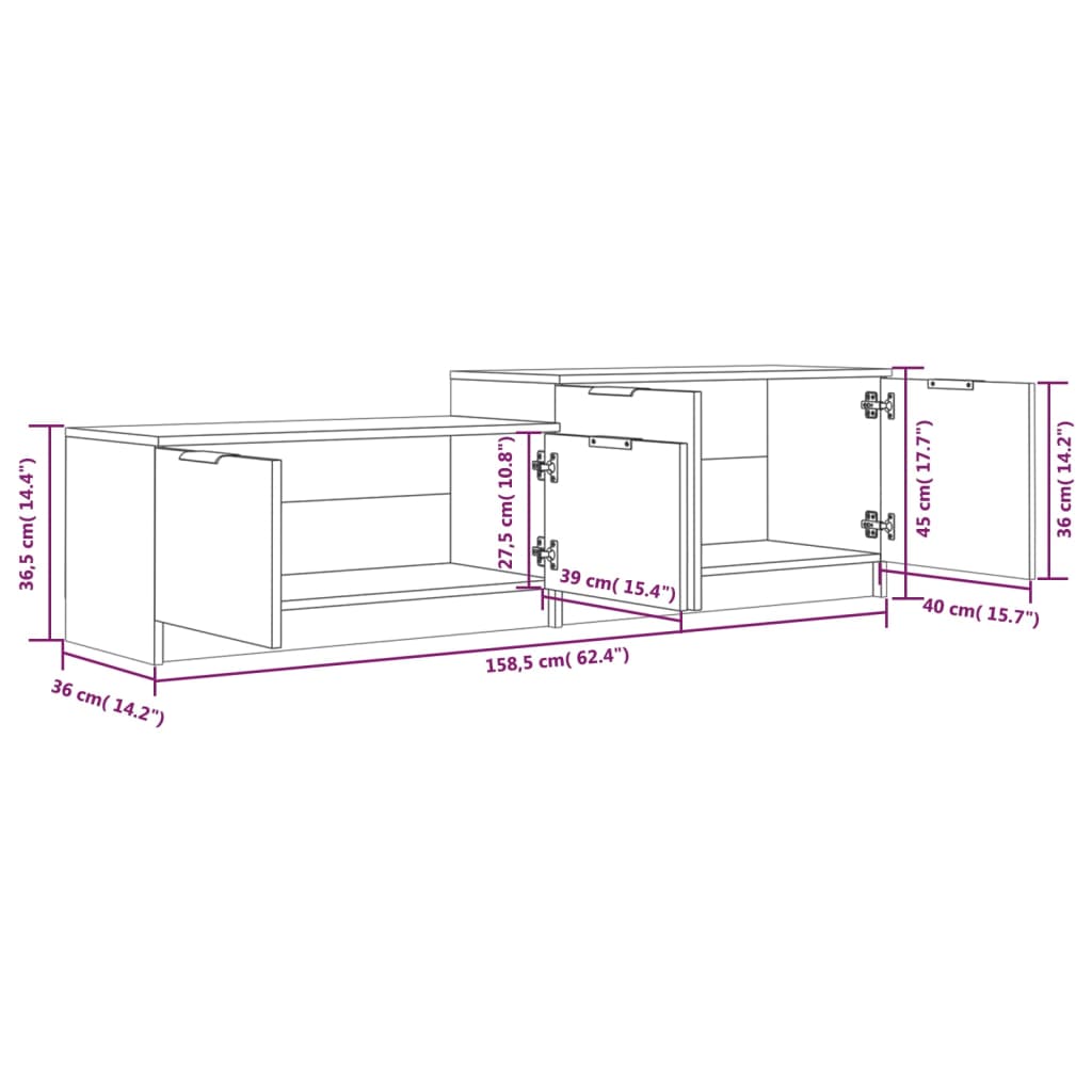 TV Cabinet Smoked Oak 158.5x36x45 cm Engineered Wood