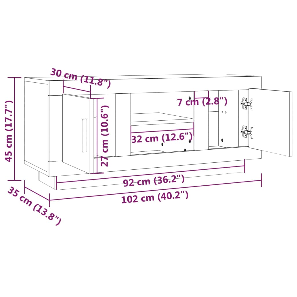 TV Cabinet Brown Oak 102x35x45 cm Engineered Wood