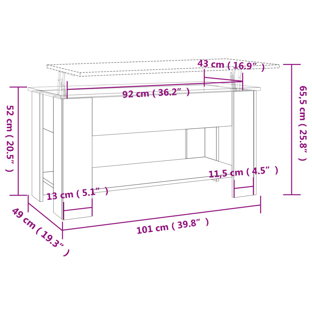 Coffee Table Sonoma Oak 101x49x52 cm Engineered Wood