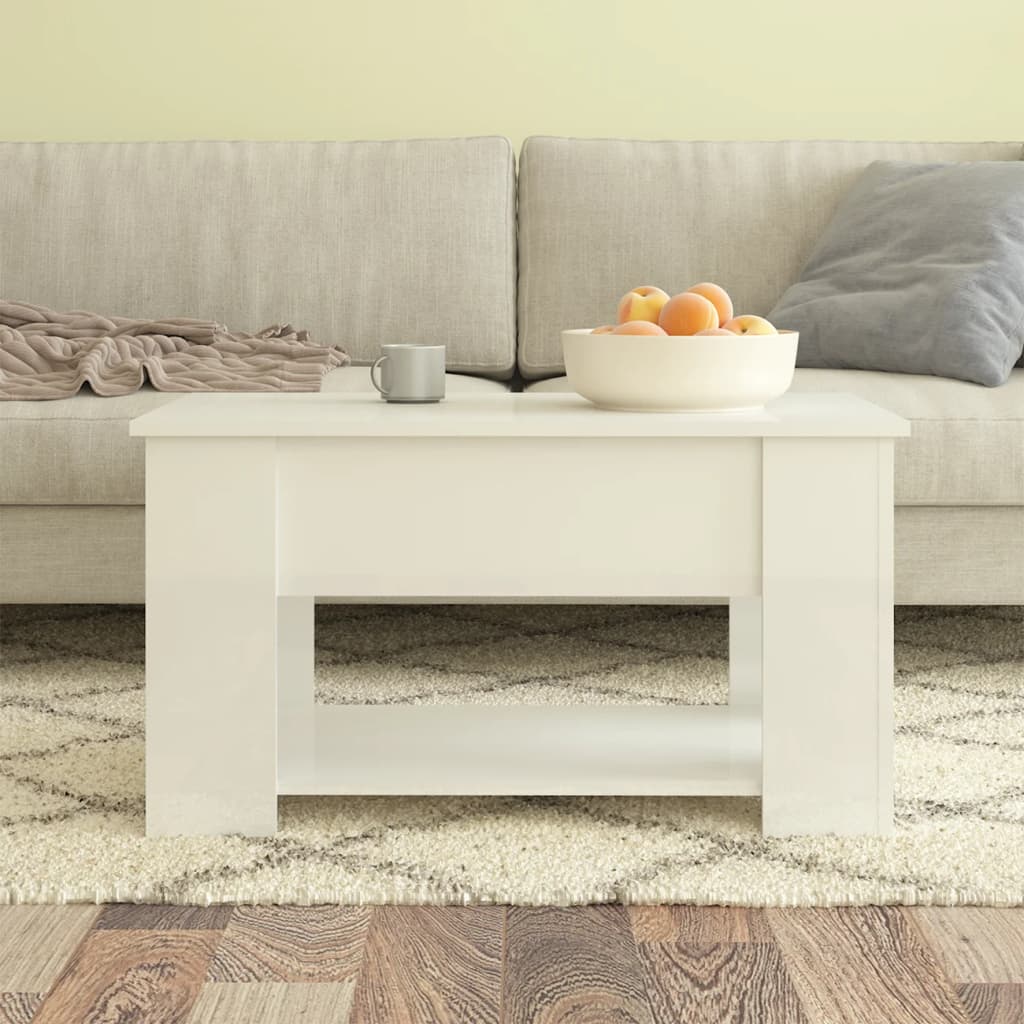 Coffee Table High Gloss White 79x49x41 cm Engineered Wood