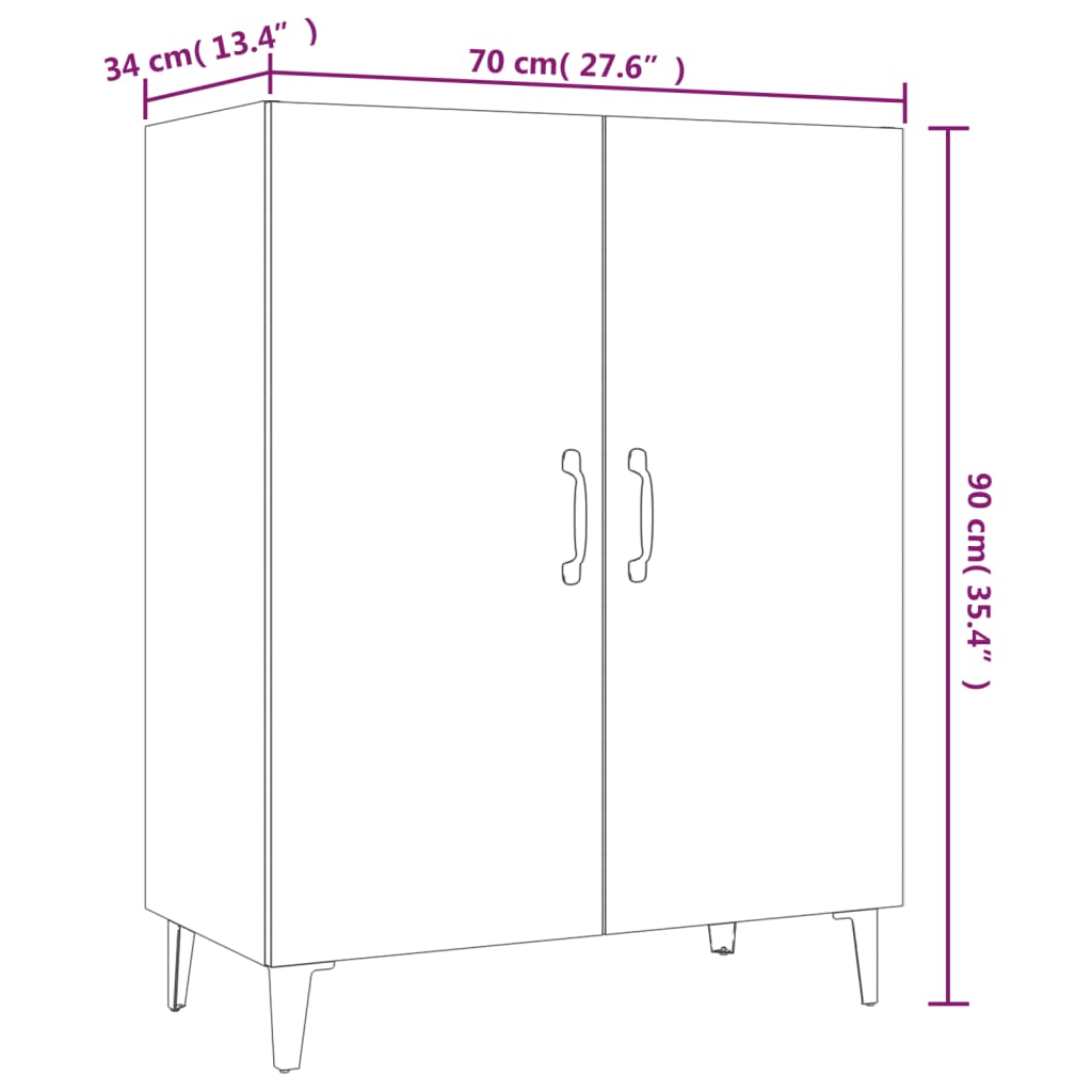 Sideboard High Gloss White 70x34x90 cm Engineered Wood