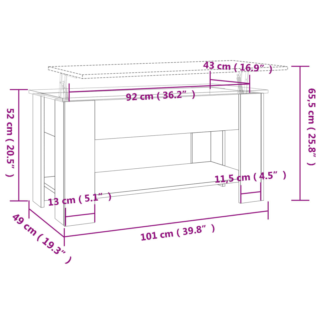 Coffee Table Grey Sonoma 101x49x52 cm Engineered Wood