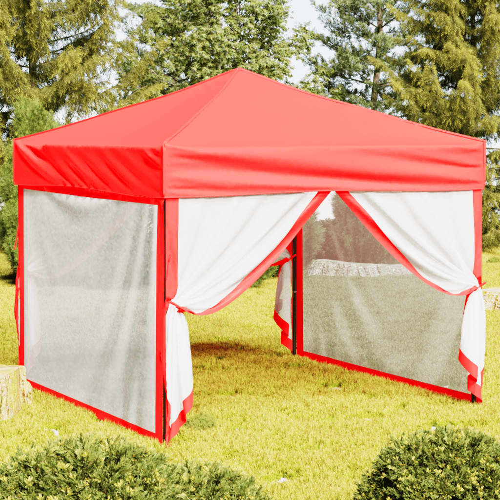 Folding Party Tent with Sidewalls Red 3x3 m