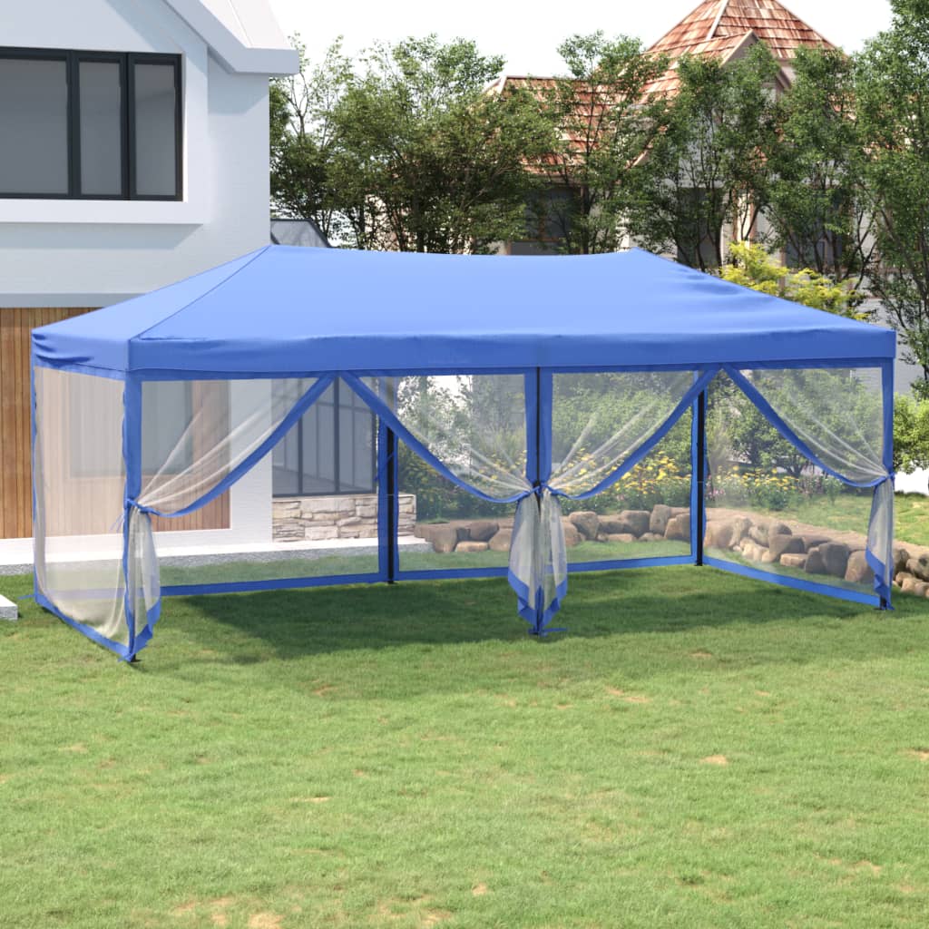 Folding Party Tent with Sidewalls Blue 3x6 m