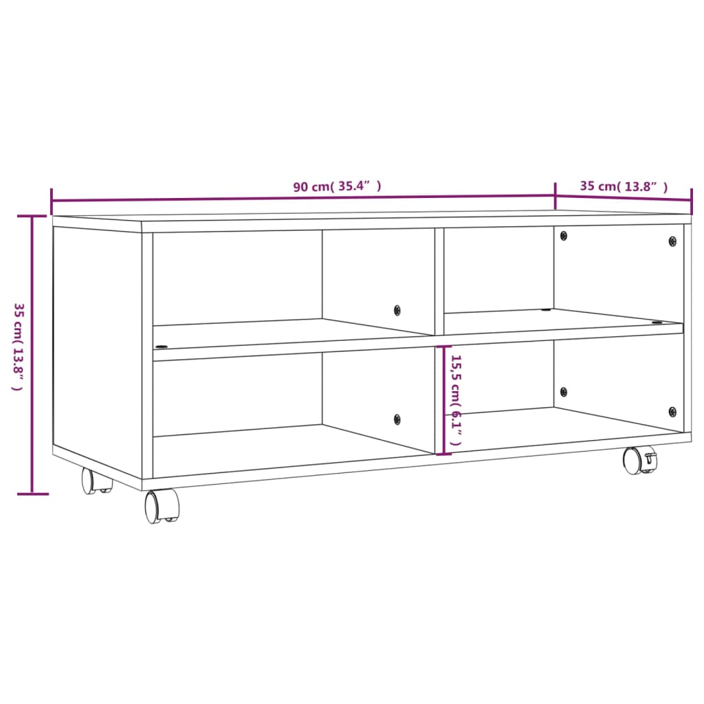 TV Cabinet with Castors Brown Oak 90x35x35 cm Engineered Wood